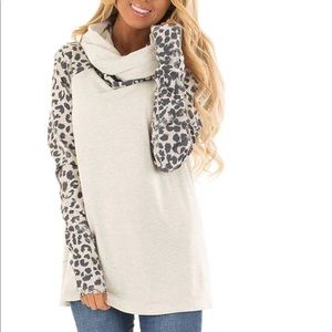 Leopard Print Cowl Neck Long Sleeve Shirt
